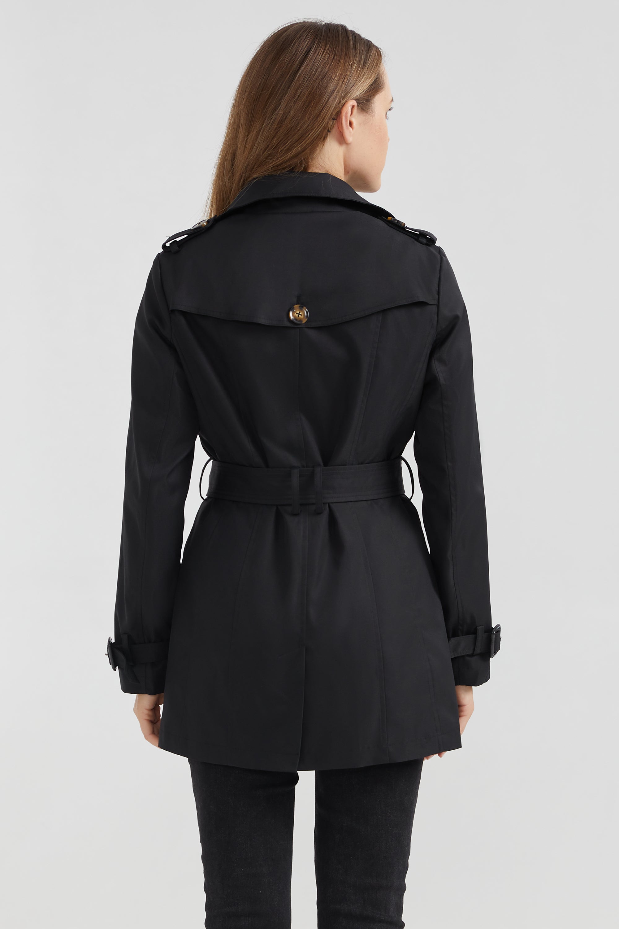 Orolay-3/4 Double-Breasted Short Trench-#color_Black