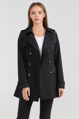 Orolay-3/4 Double-Breasted Short Trench-#color_Black