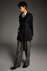 Orolay-3/4 Double-Breasted Short Trench-#color_Black