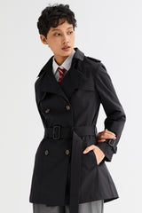 Orolay-3/4 Double-Breasted Short Trench-#color_Black