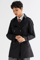 Orolay-3/4 Double-Breasted Short Trench-#color_Black