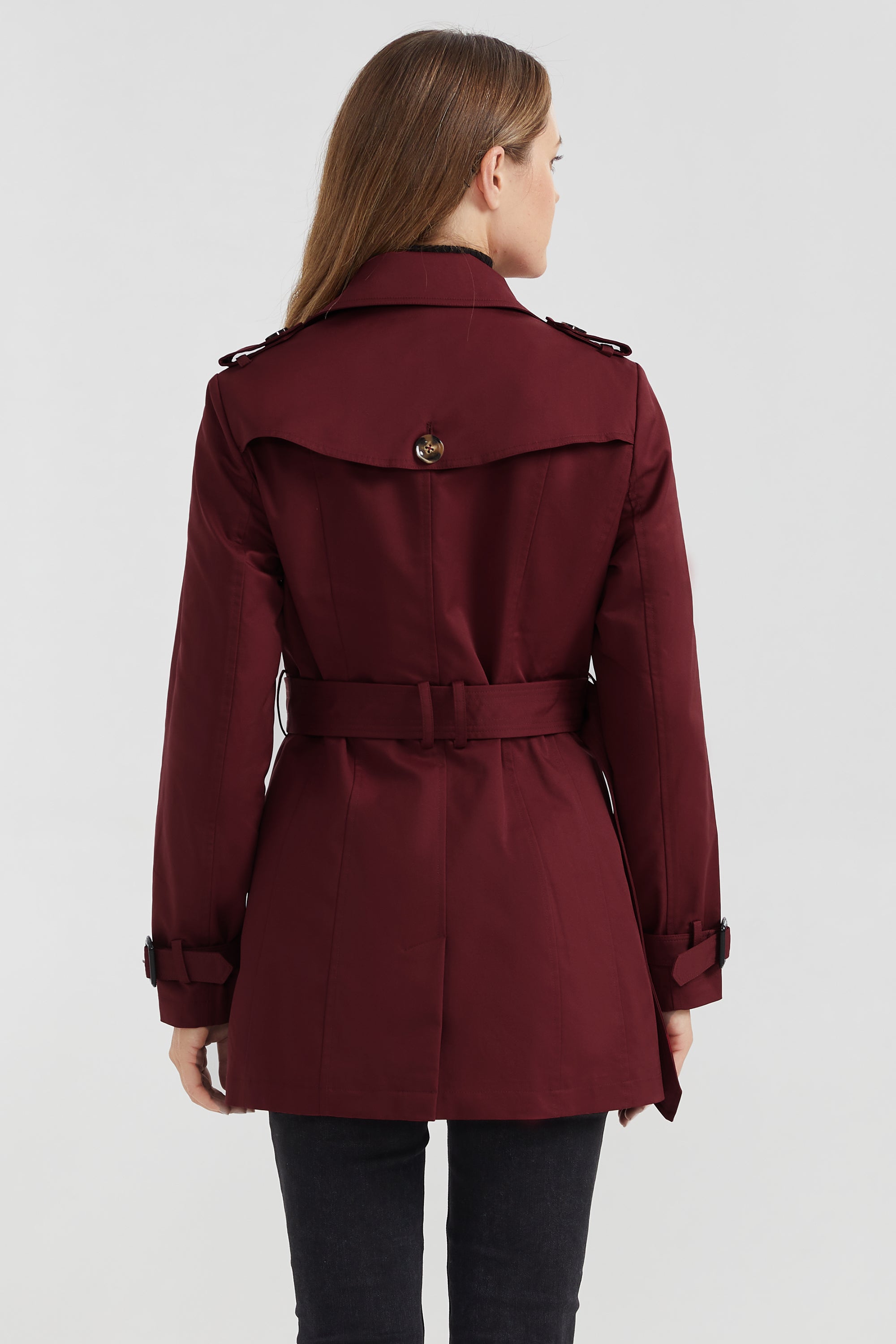 Orolay-3/4 Double-Breasted Short Trench-#color_Syrah