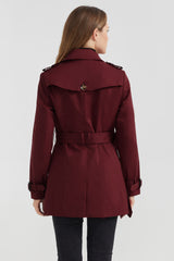 Orolay-3/4 Double-Breasted Short Trench-#color_Syrah