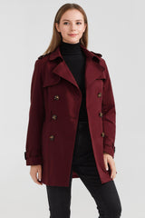 Orolay-3/4 Double-Breasted Short Trench-#color_Syrah