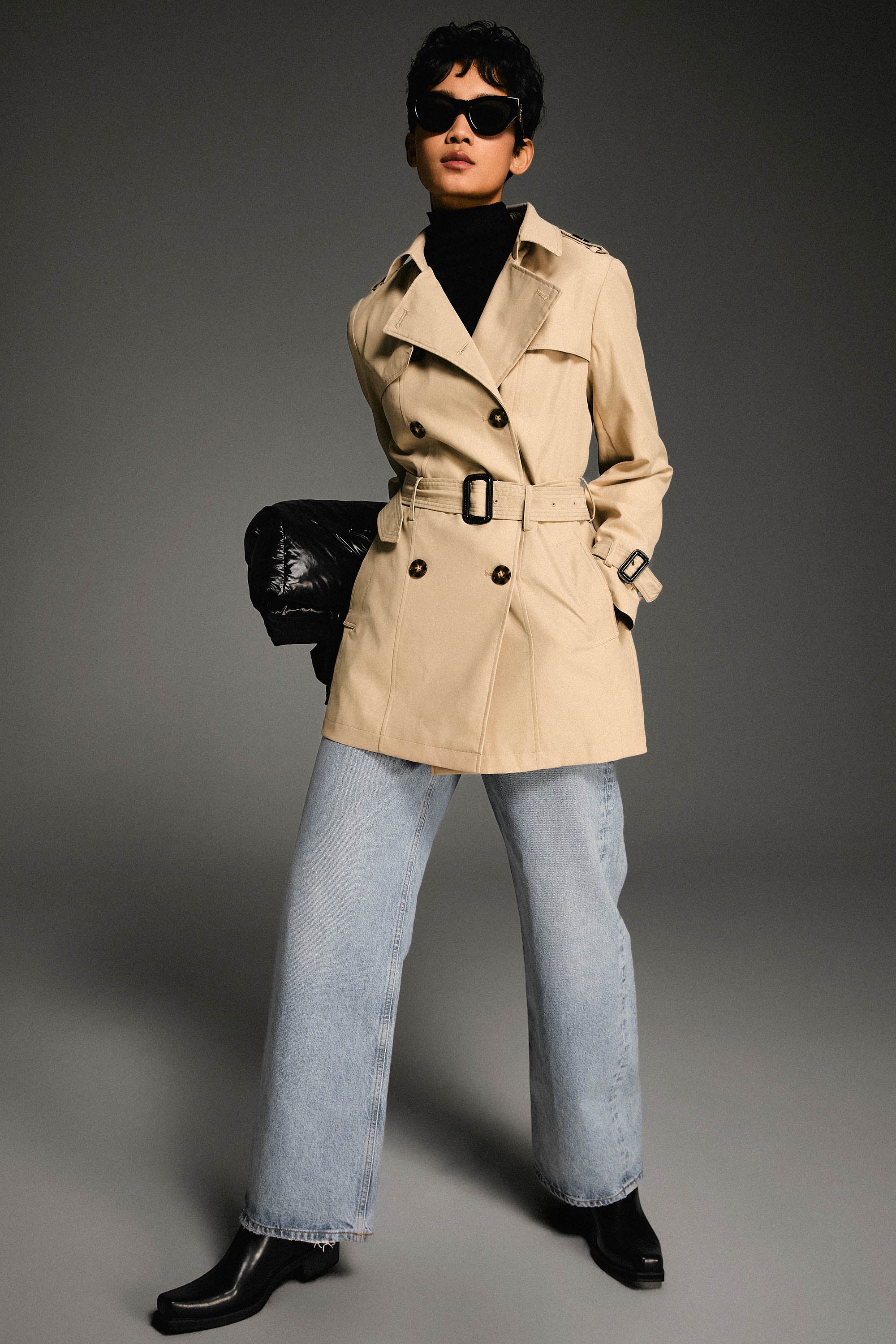 Orolay-3/4 Double-Breasted Short Trench-#color_Frosted Almond