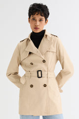Orolay-3/4 Double-Breasted Short Trench-#color_Frosted Almond