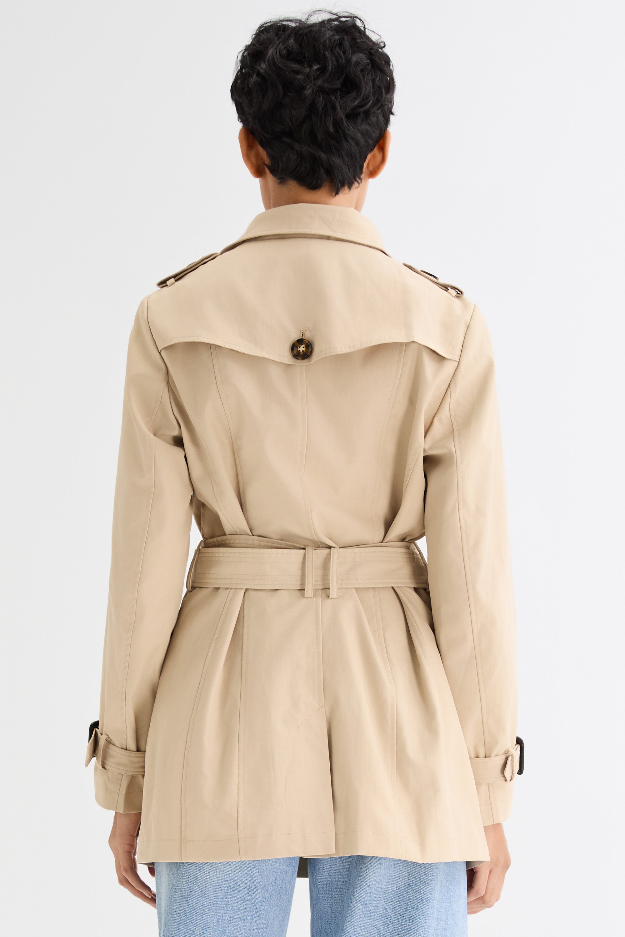 Orolay-3/4 Double-Breasted Short Trench-#color_Frosted Almond