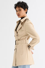 Orolay-3/4 Double-Breasted Short Trench-#color_Frosted Almond