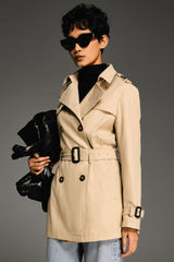 Orolay-3/4 Double-Breasted Short Trench-#color_Frosted Almond