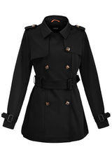 Orolay-3/4 Double-Breasted Short Trench-#color_Black