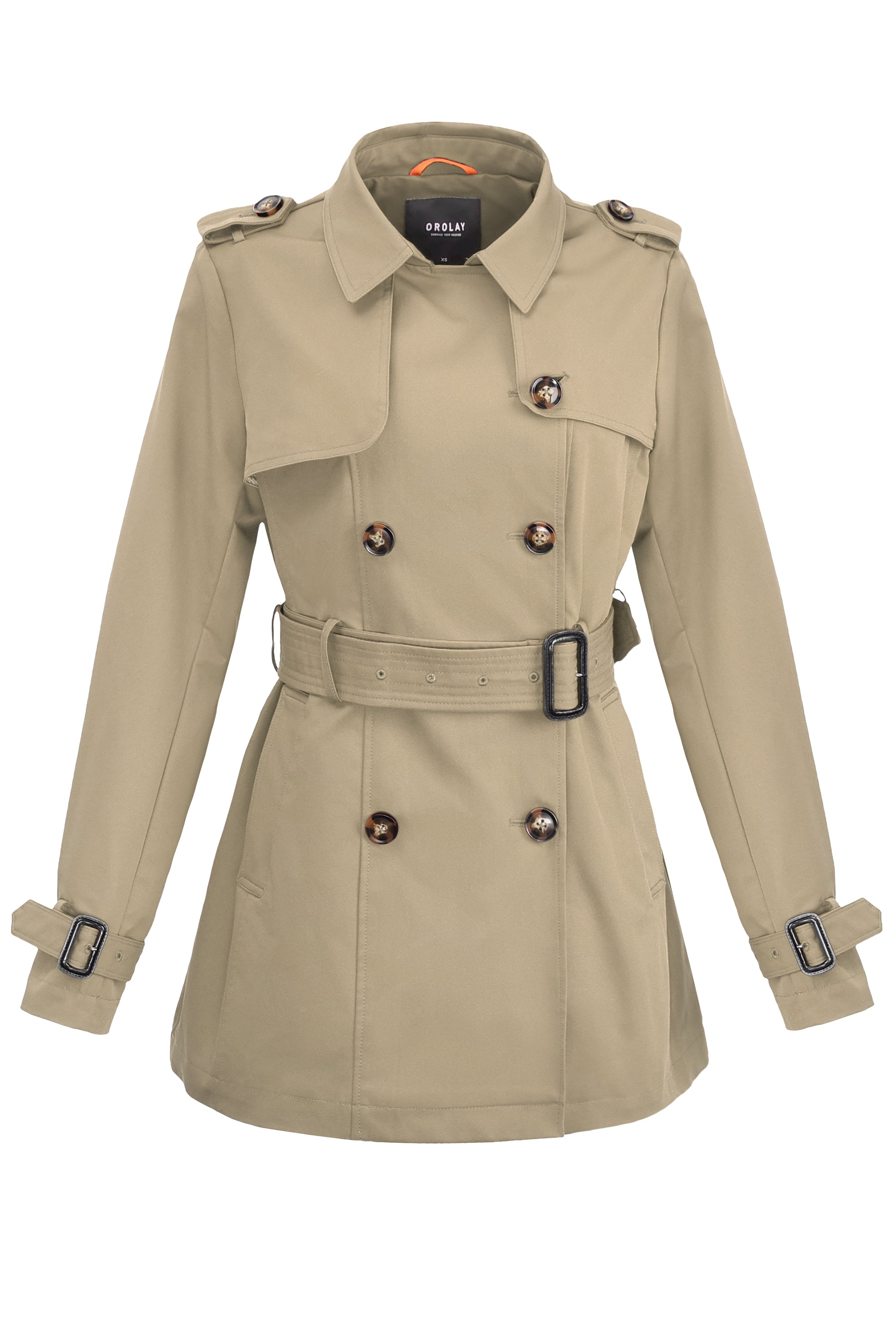 Orolay-3/4 Double-Breasted Short Trench-#color_Frosted Almond