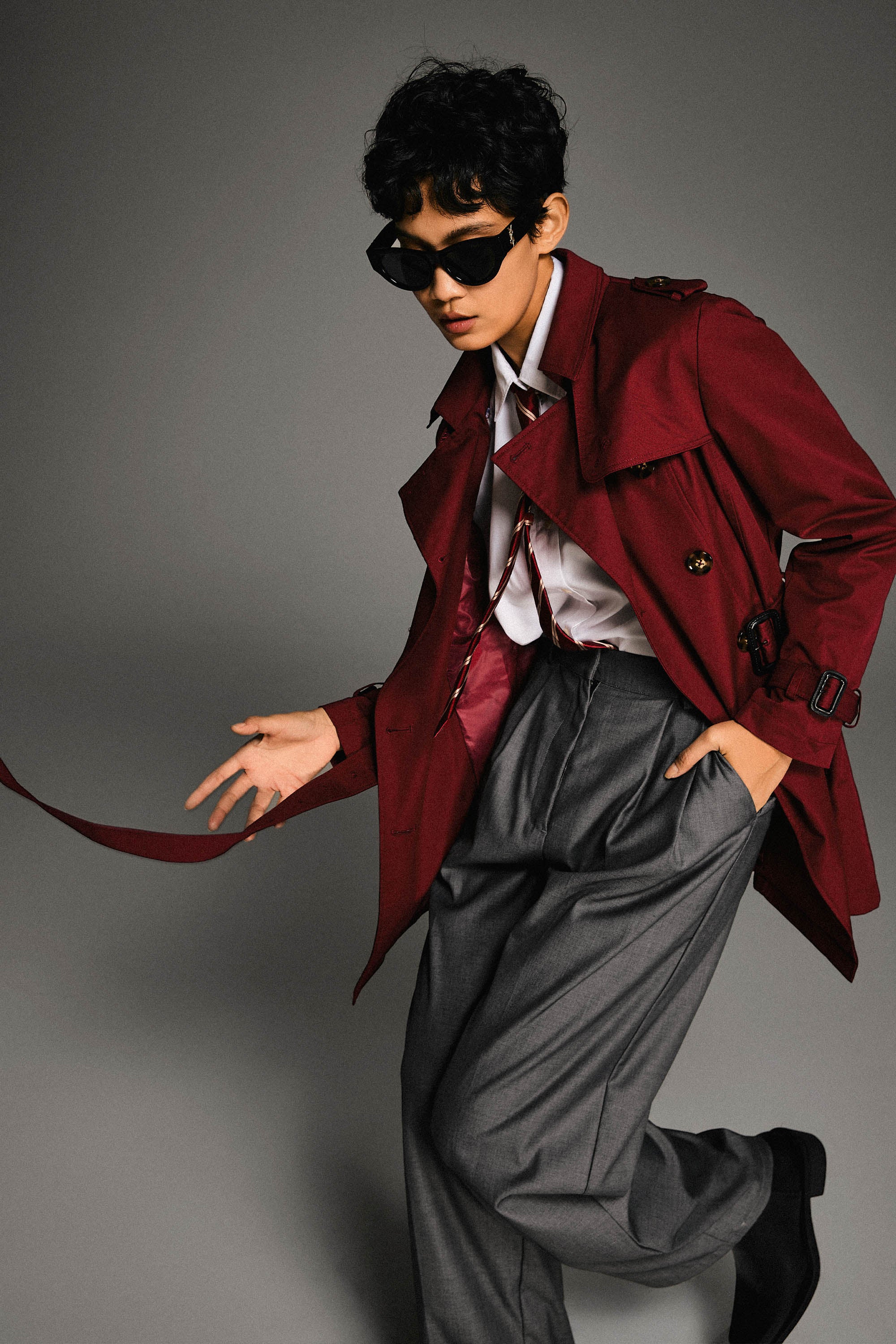 Orolay-3/4 Double-Breasted Short Trench-#color_Syrah