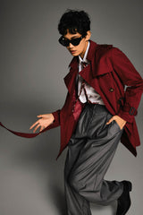 Orolay-3/4 Double-Breasted Short Trench-#color_Syrah