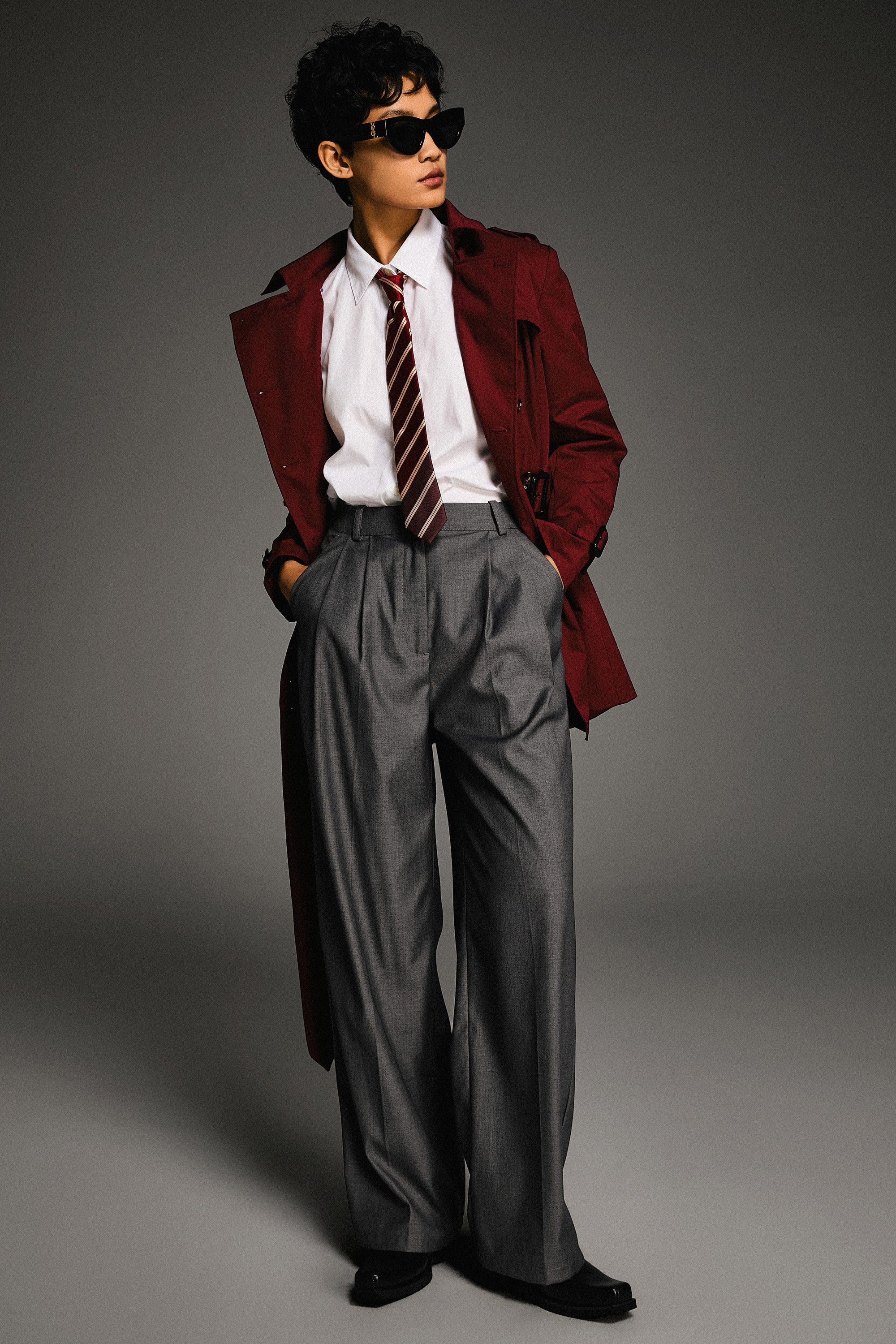 Orolay-3/4 Double-Breasted Short Trench-#color_Syrah