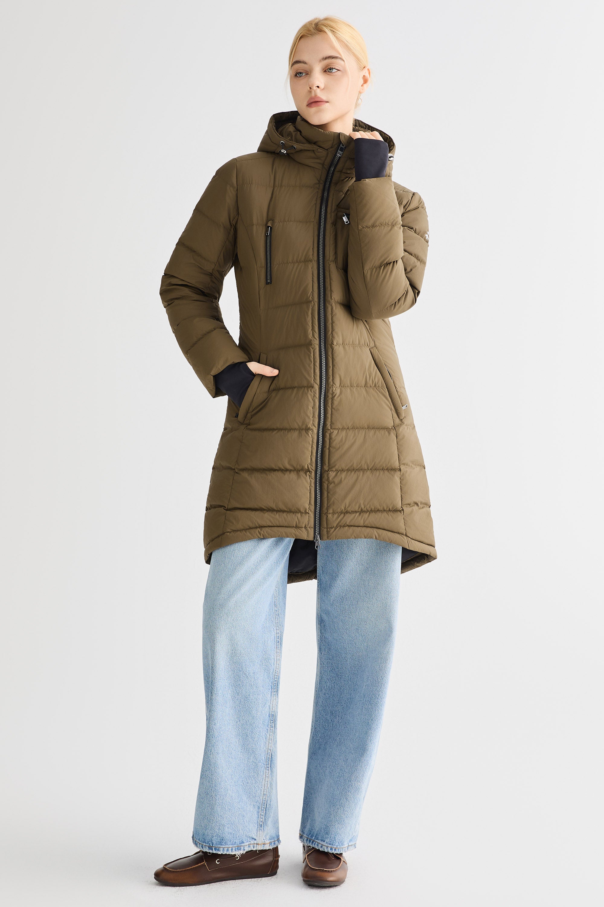 Orolay Slant Pocket Zip up Puffer Down Coat women #color_coffee
