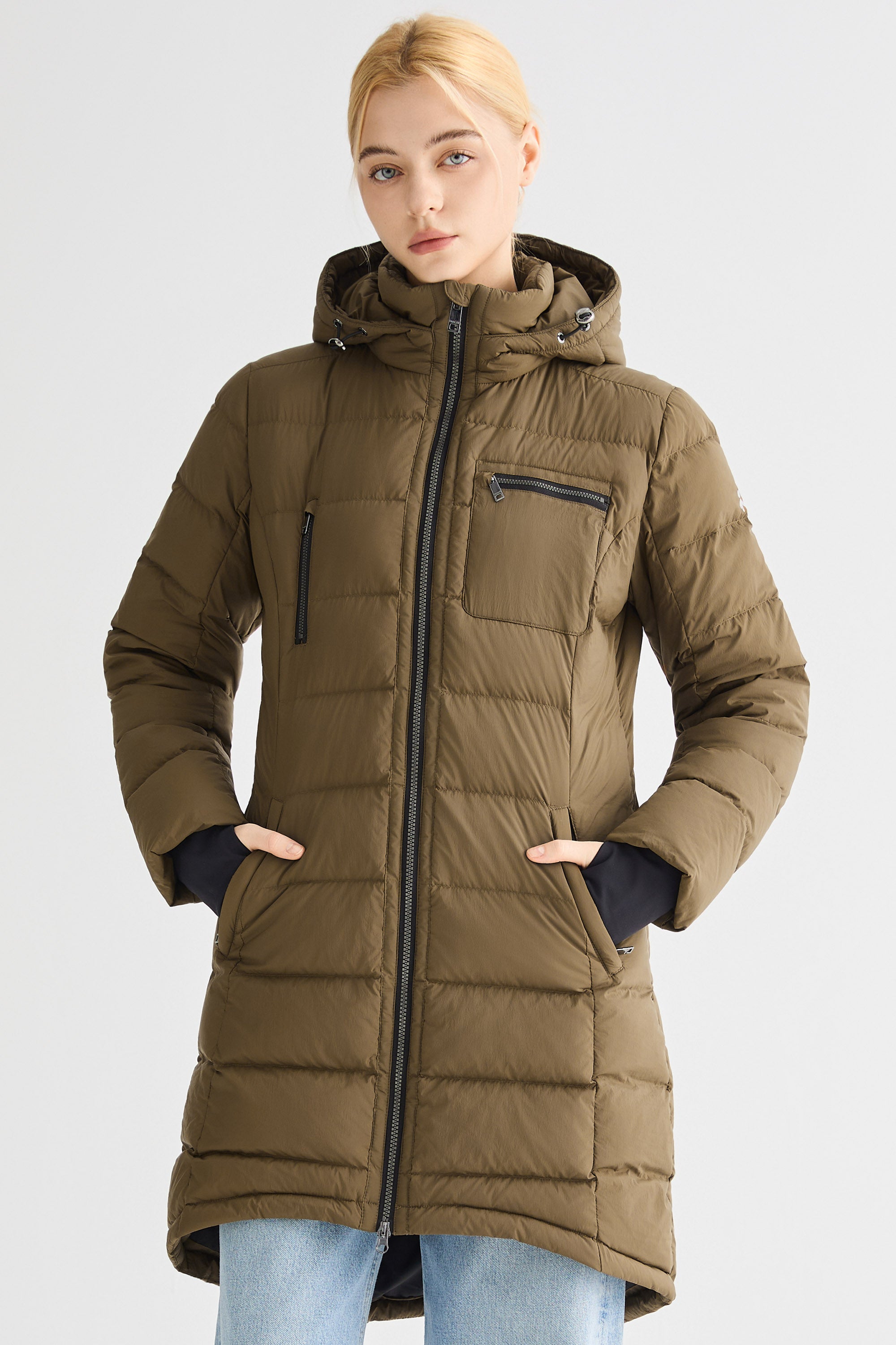 Orolay Slant Pocket Zip up Puffer Down Coat women #color_coffee