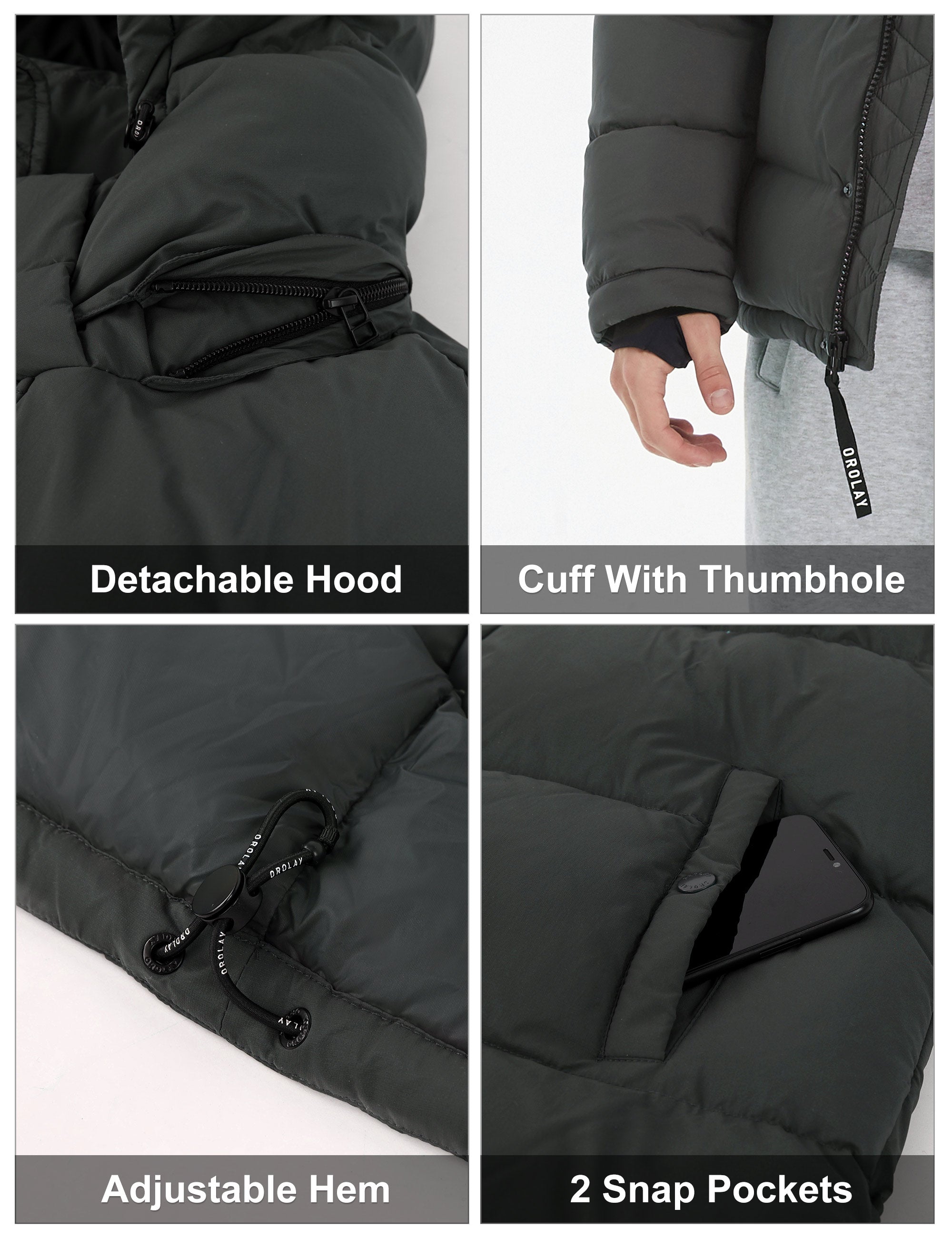 Orolay-Aurora Mens Lightweight Down Puffer-#color_Volcanic Ash,black,Bright Marigold