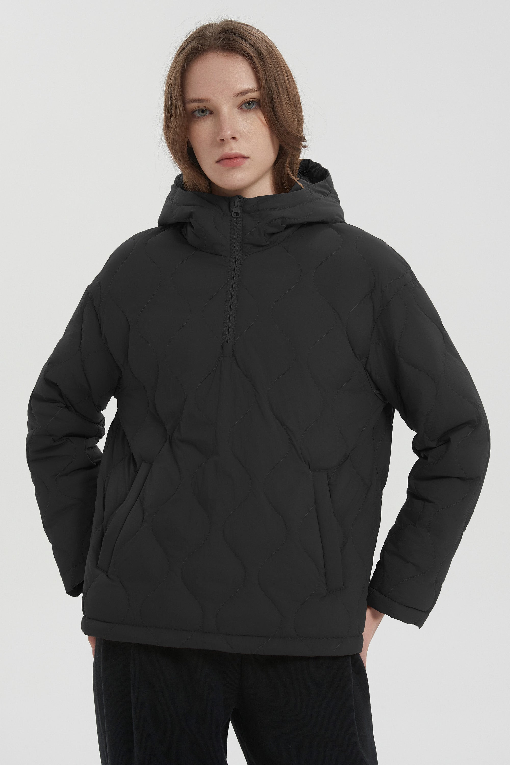 Orolay Puffer Jacket Half Zip Hoodies Coat #color_Black