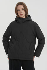 Orolay Puffer Jacket Half Zip Hoodies Coat #color_Black