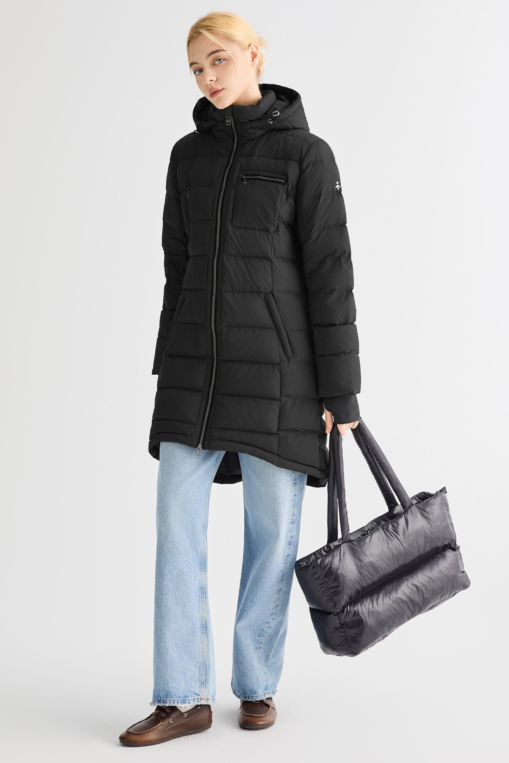 Orolay Slant Pocket Zip up Puffer Down Coat women #color_black