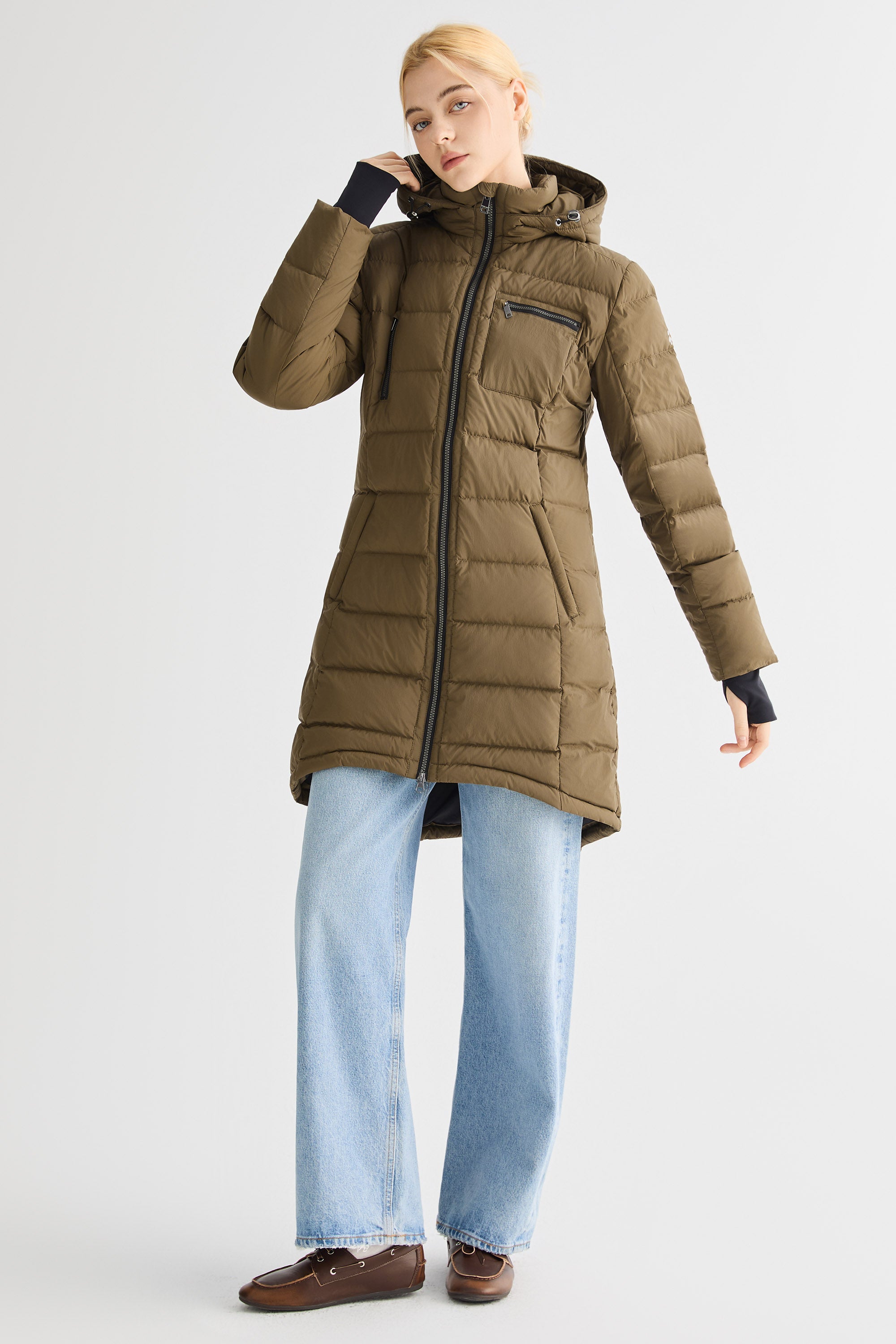 Orolay Slant Pocket Zip up Puffer Down Coat women #color_coffee