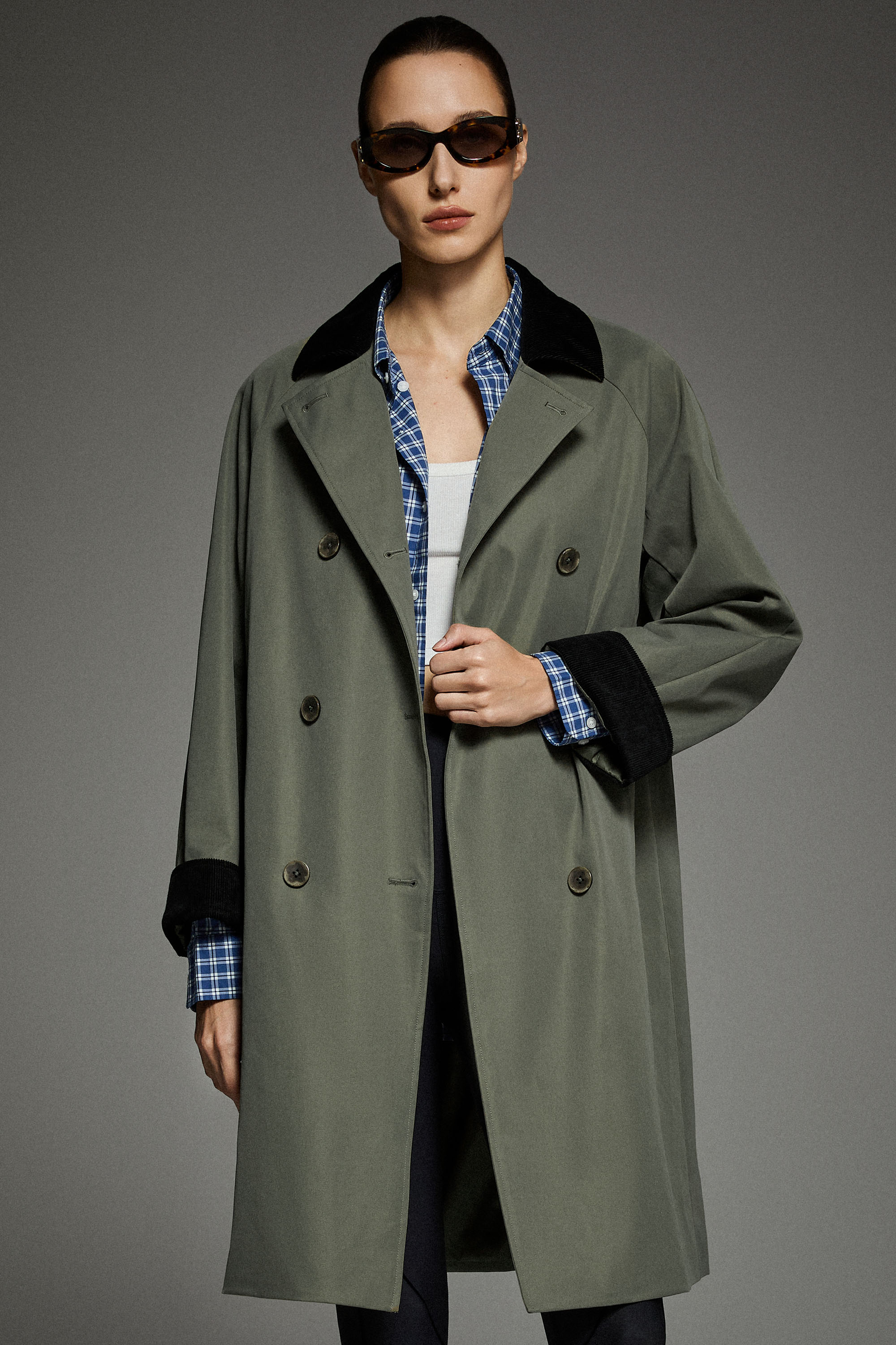 Casual Oversized Trench Coat Orolay #color_green