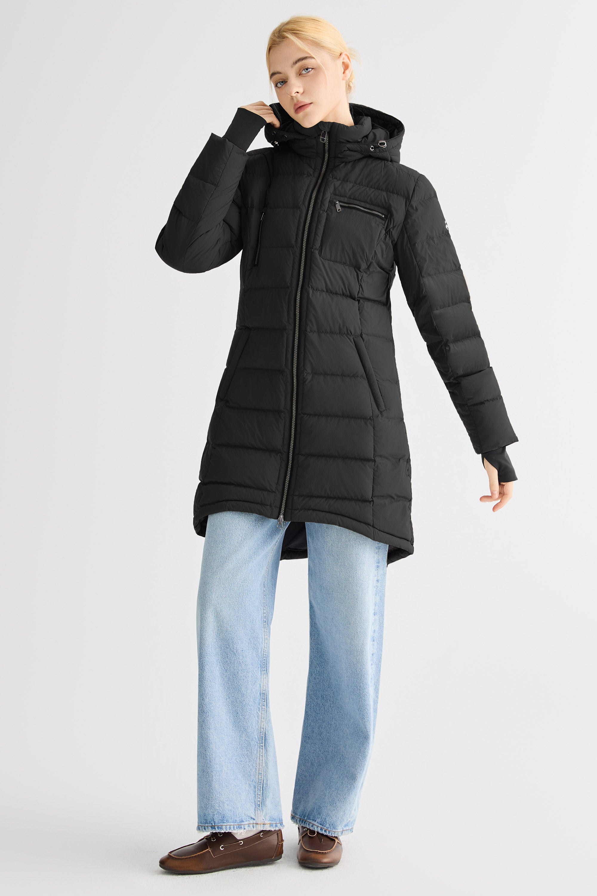 Orolay Slant Pocket Zip up Puffer Down Coat women #color_black