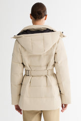 Celeste Polished Edge Belted Hooded Down Jacket #color_beige