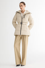 Celeste Polished Edge Belted Hooded Down Jacket #color_beige