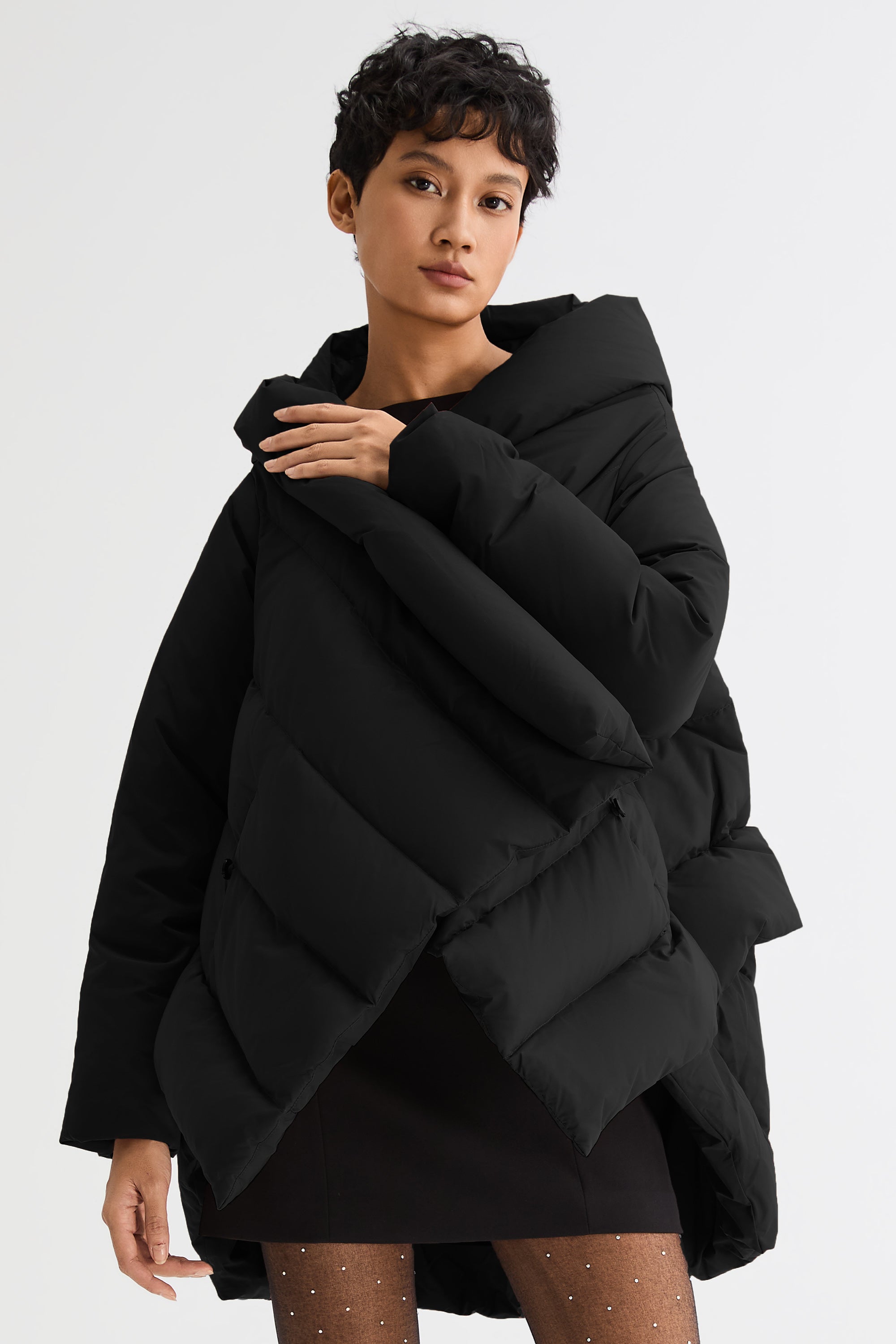 Orolay-Cloak Puffer Down Coat-#color_Black