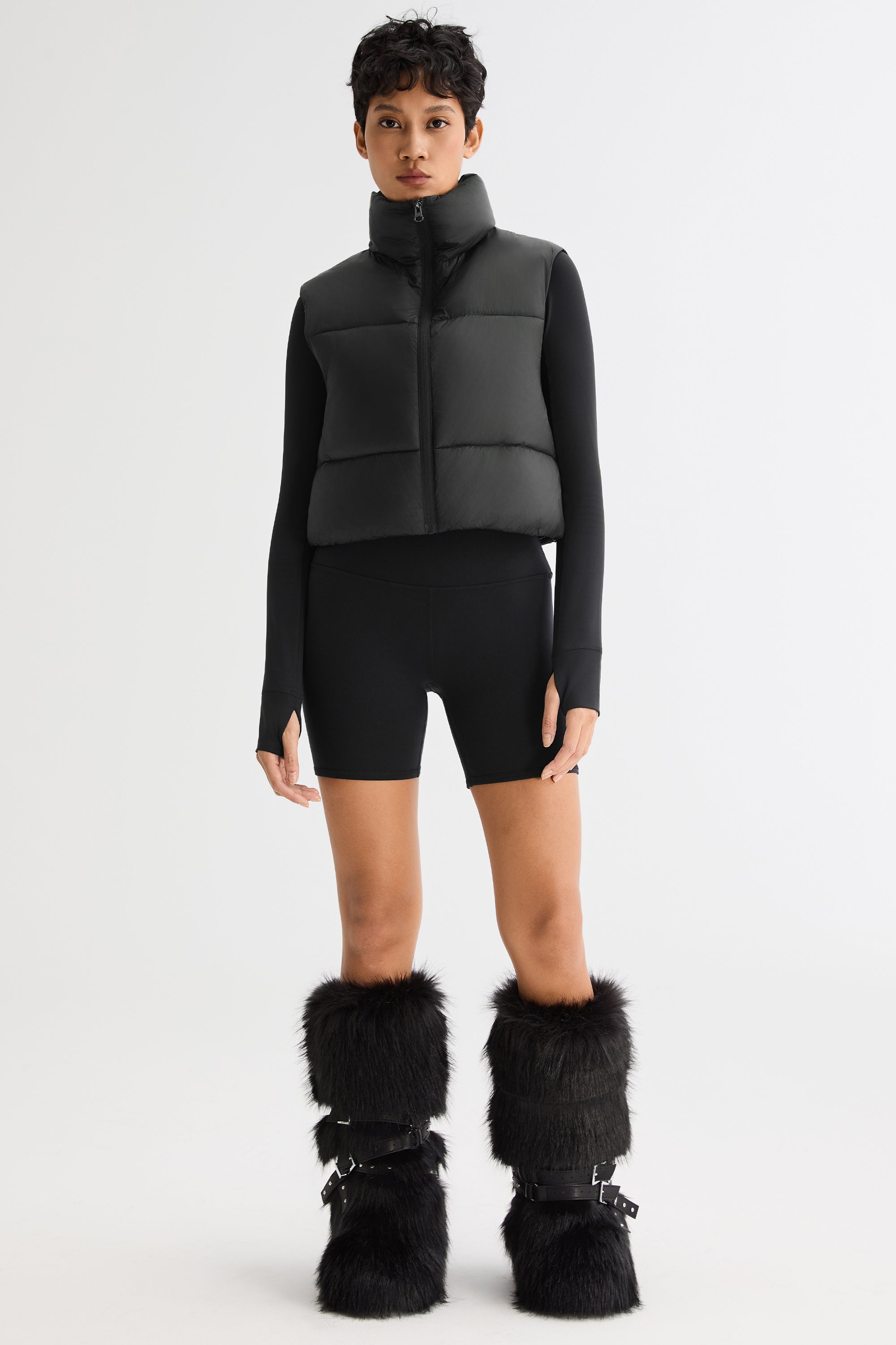 Orolay-Cropped Puffer Down Vest-#color_Black