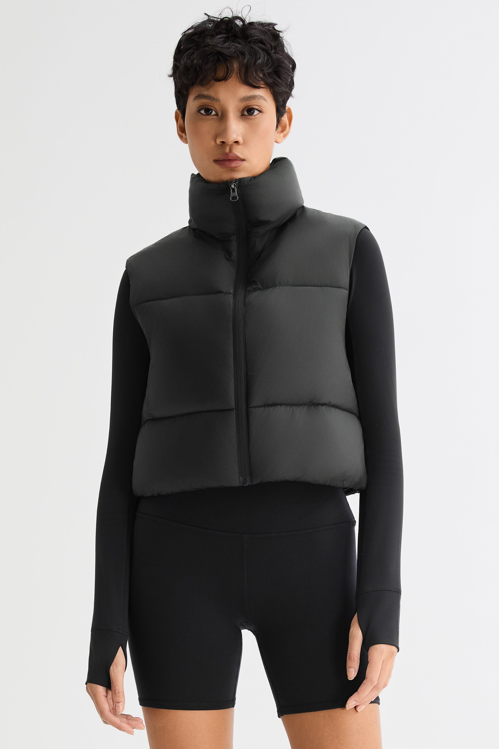 Orolay-Cropped Puffer Down Vest-#color_Black