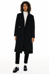 Orolay Double Breasted Pea Wool Coat #color_black