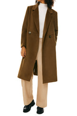 Double Breasted Pea Wool Coat #color_brown