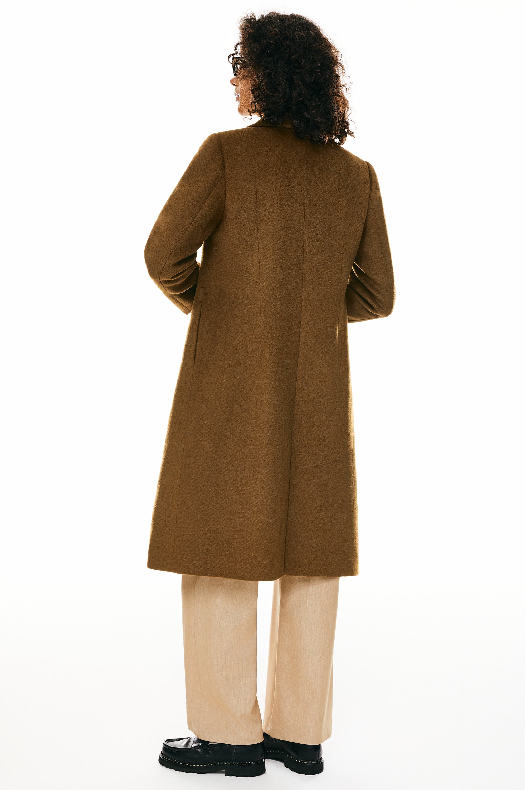 Double Breasted Pea Wool Coat #color_brown