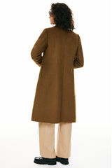 Double Breasted Pea Wool Coat #color_brown