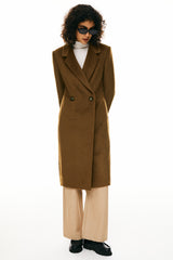 Double Breasted Pea Wool Coat #color_brown