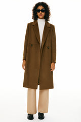 Double Breasted Pea Wool Coat #color_brown
