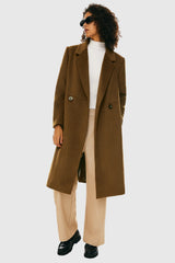 Double Breasted Pea Wool Coat #color_brown