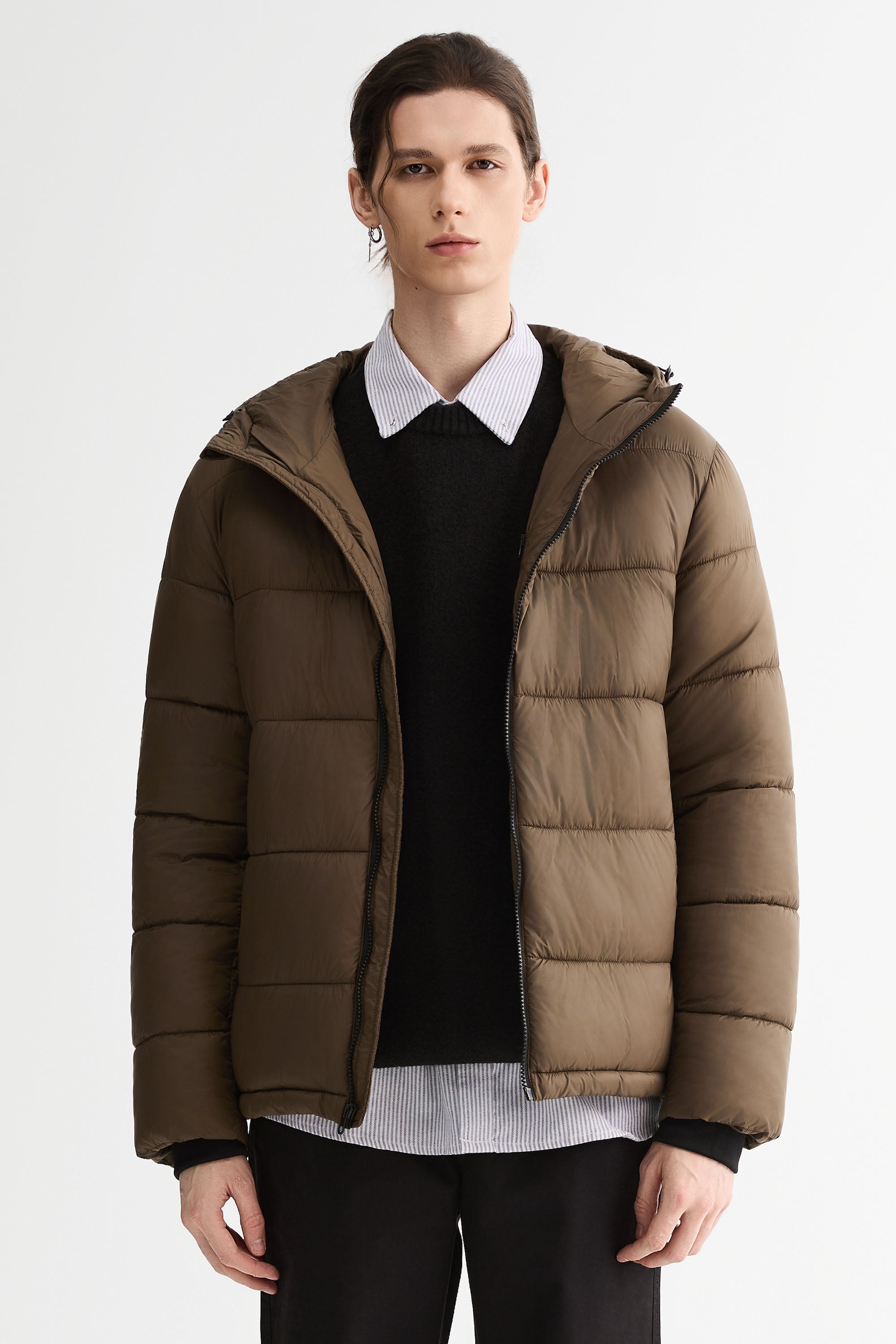 Essential Hooded Puffer Jacket with Quilted Finish OROLAY #color_coffee