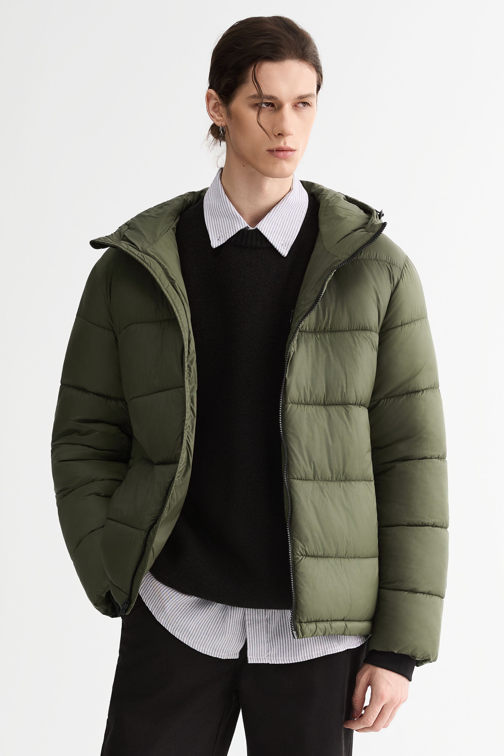 Essential Hooded Puffer Jacket with Quilted Finish OROLAY #color_olive