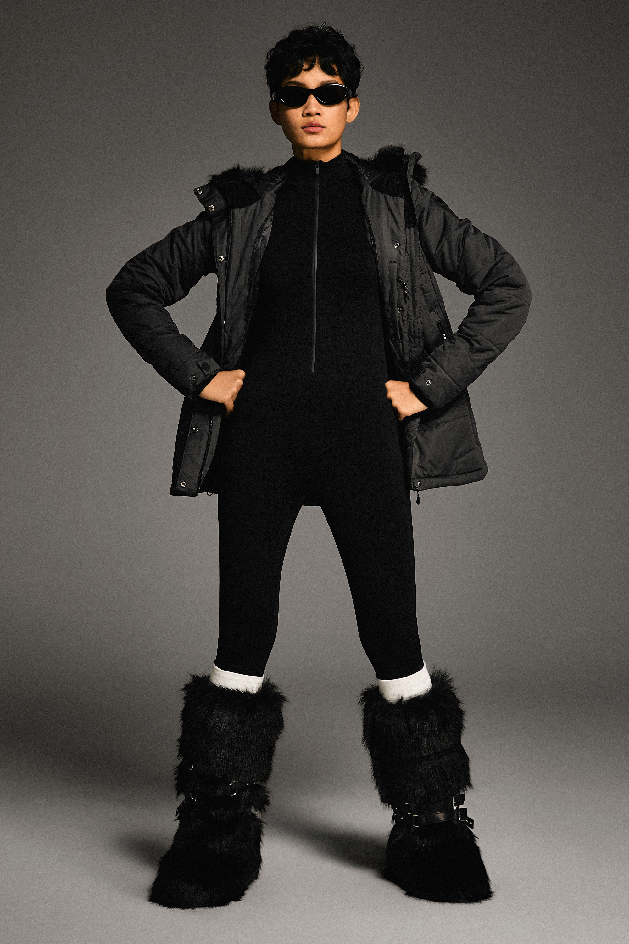 Orolay-Faux Fur Hooded Mountain Parka-#color_Black