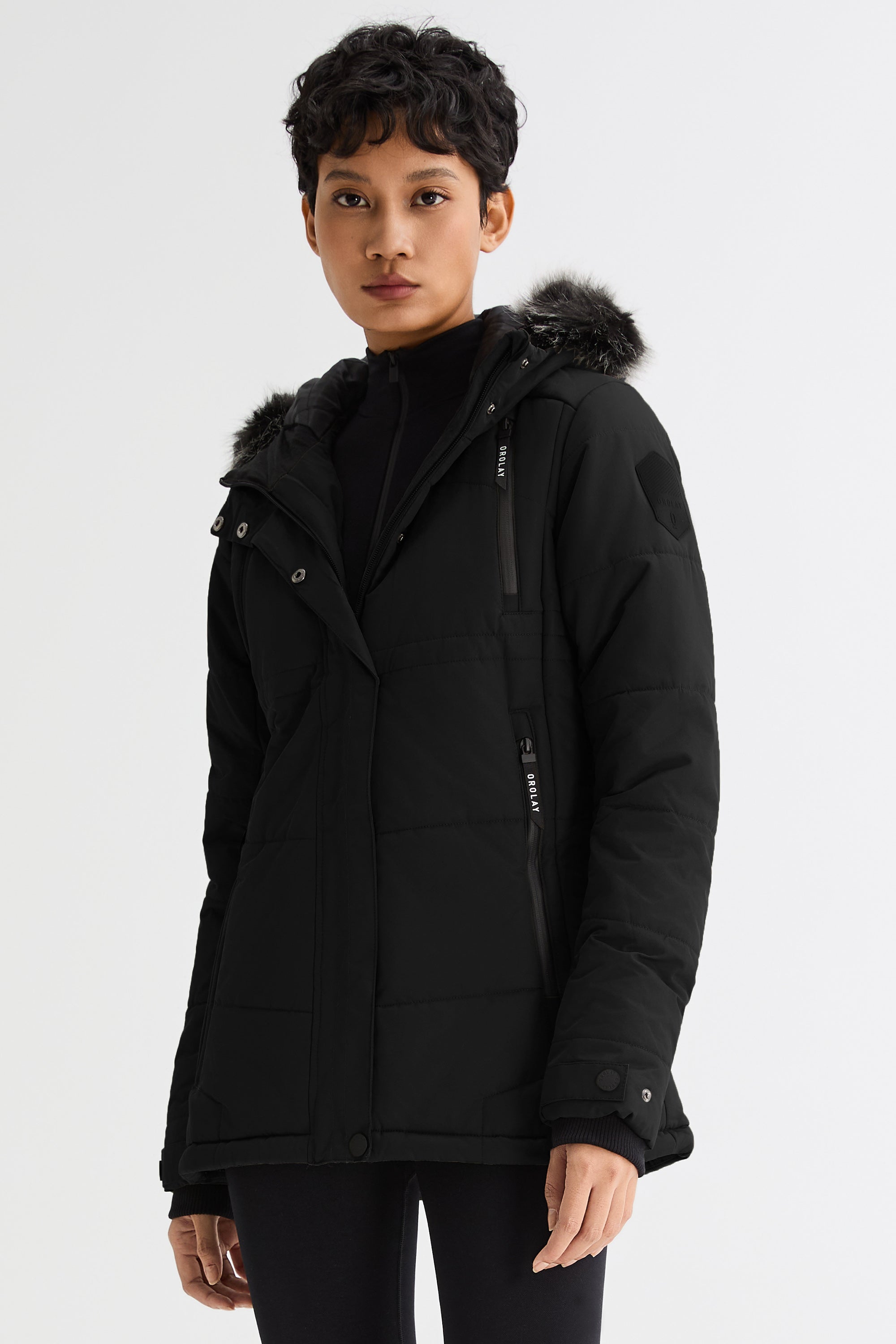 Orolay-Faux Fur Hooded Mountain Parka-#color_Black
