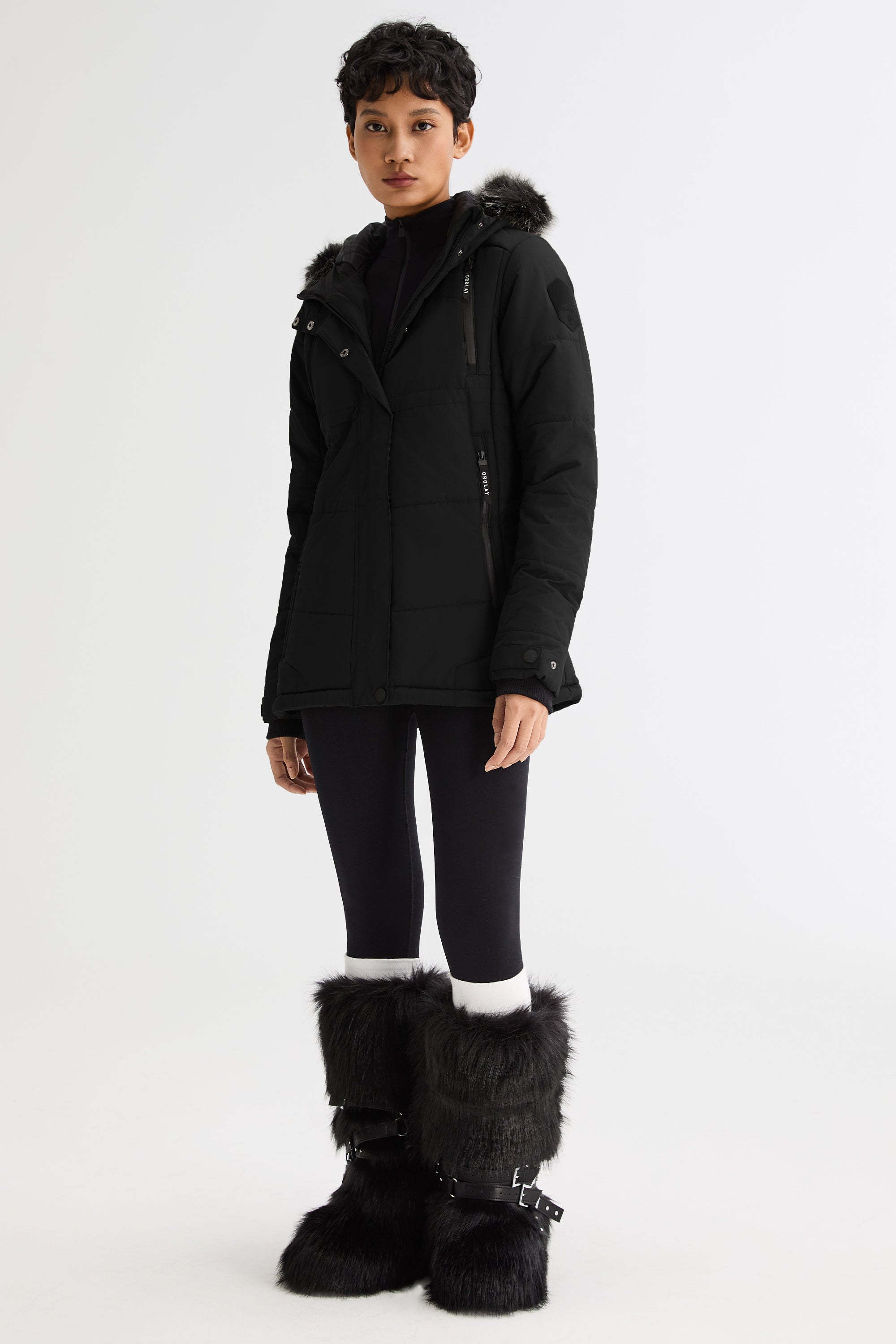 Orolay-Faux Fur Hooded Mountain Parka-#color_Black
