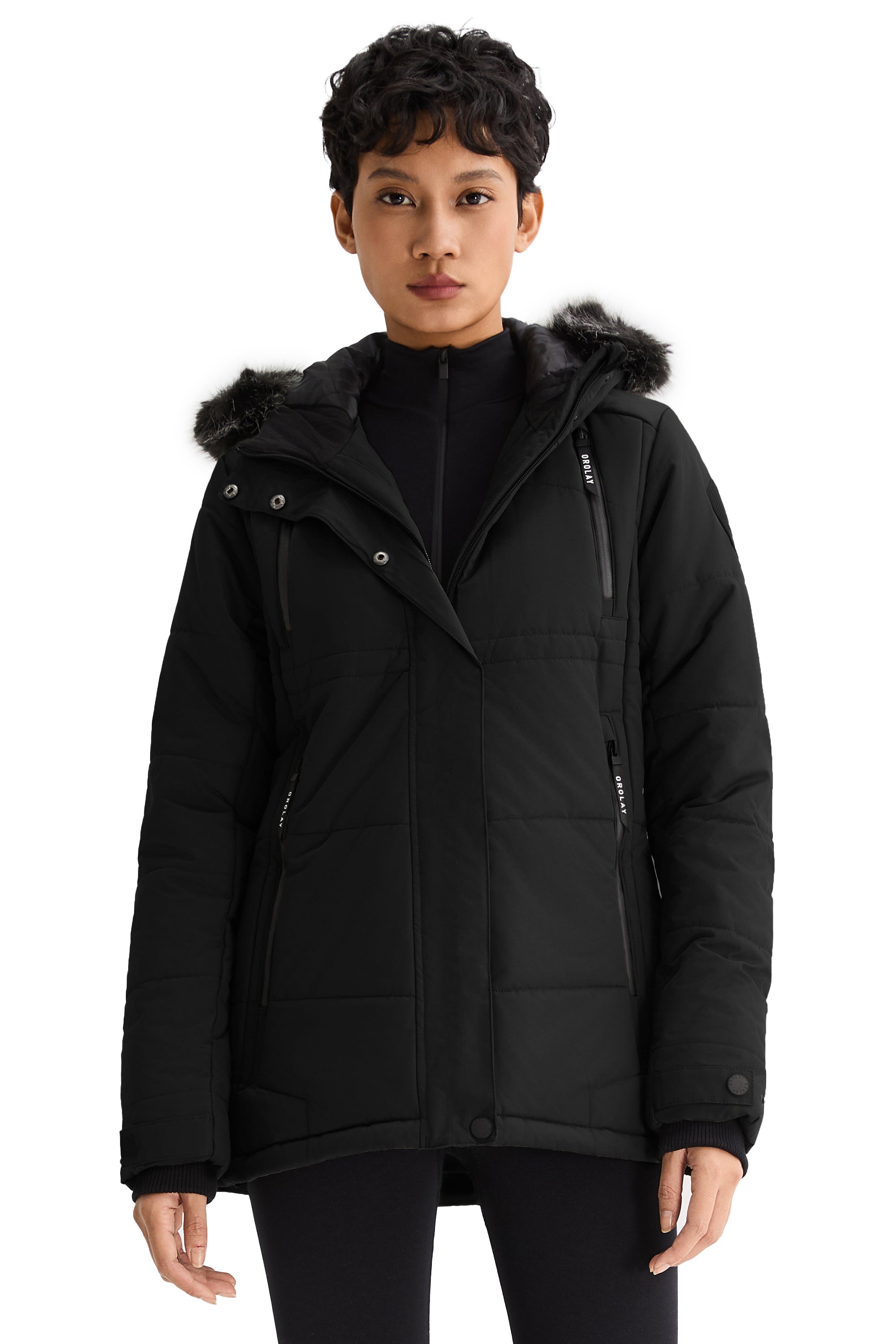Orolay-Faux Fur Hooded Mountain Parka-#color_Black