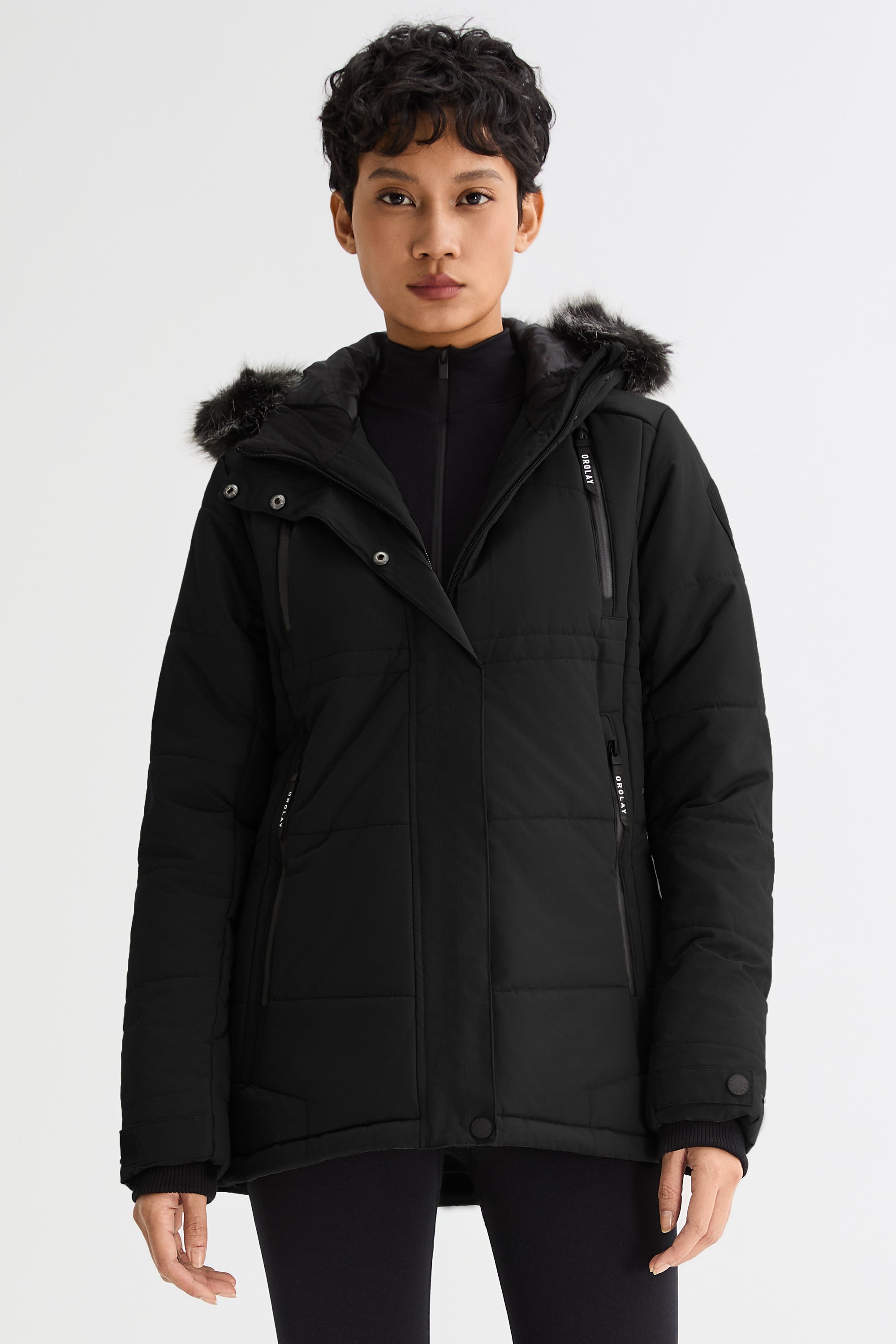 Orolay-Faux Fur Hooded Mountain Parka-#color_Black