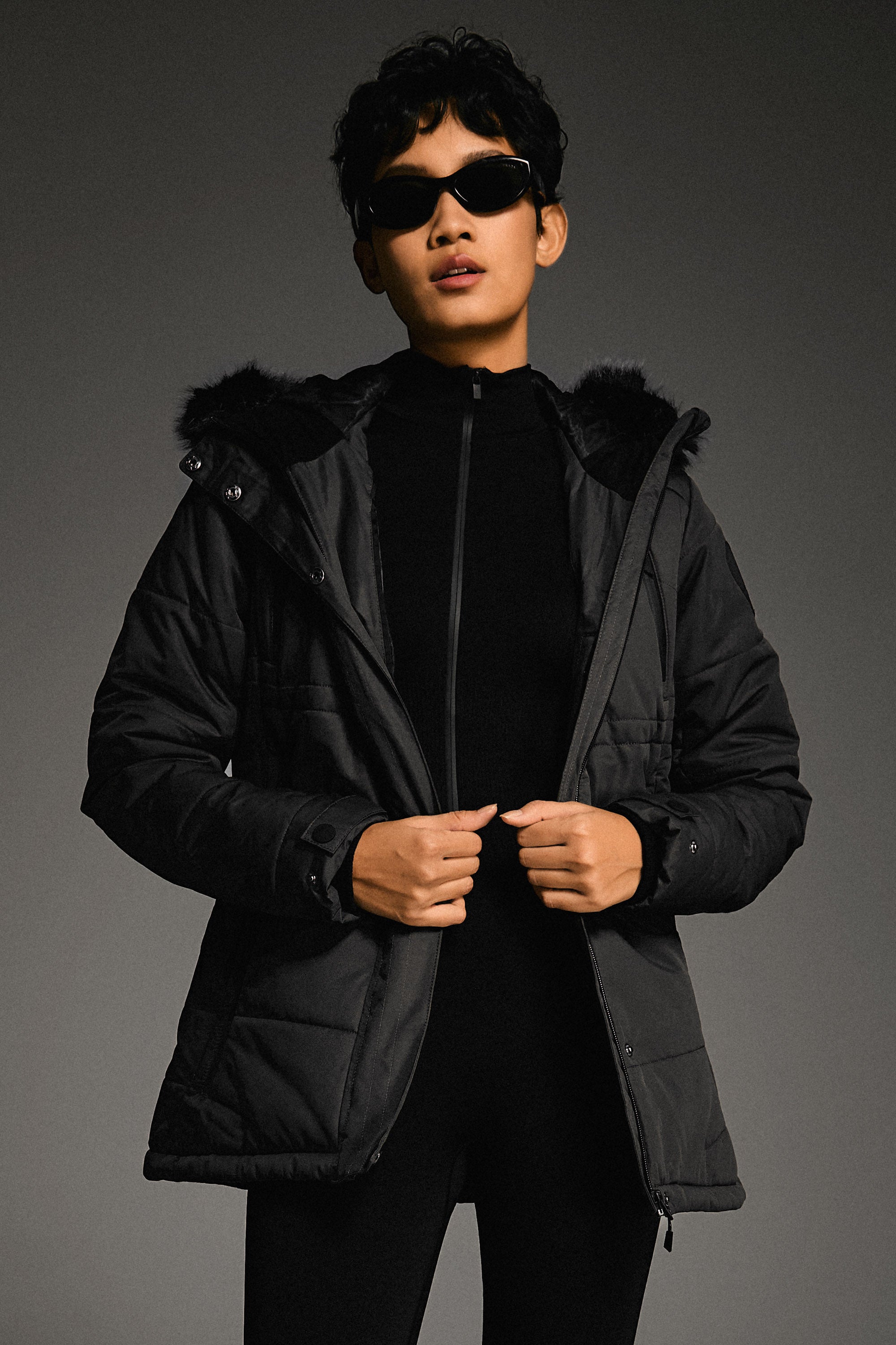 Orolay-Faux Fur Hooded Mountain Parka-#color_Black