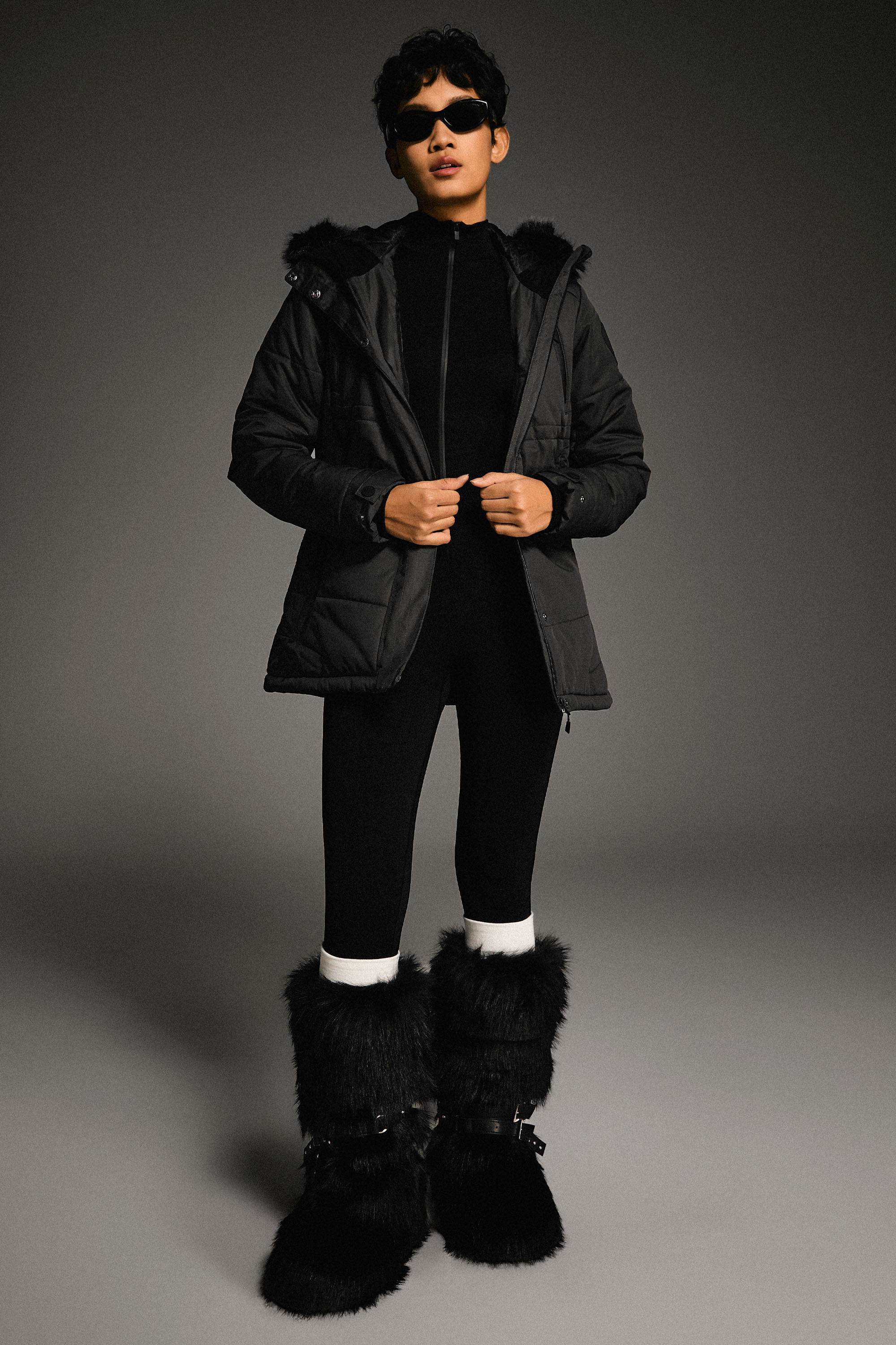 Orolay-Faux Fur Hooded Mountain Parka-#color_Black