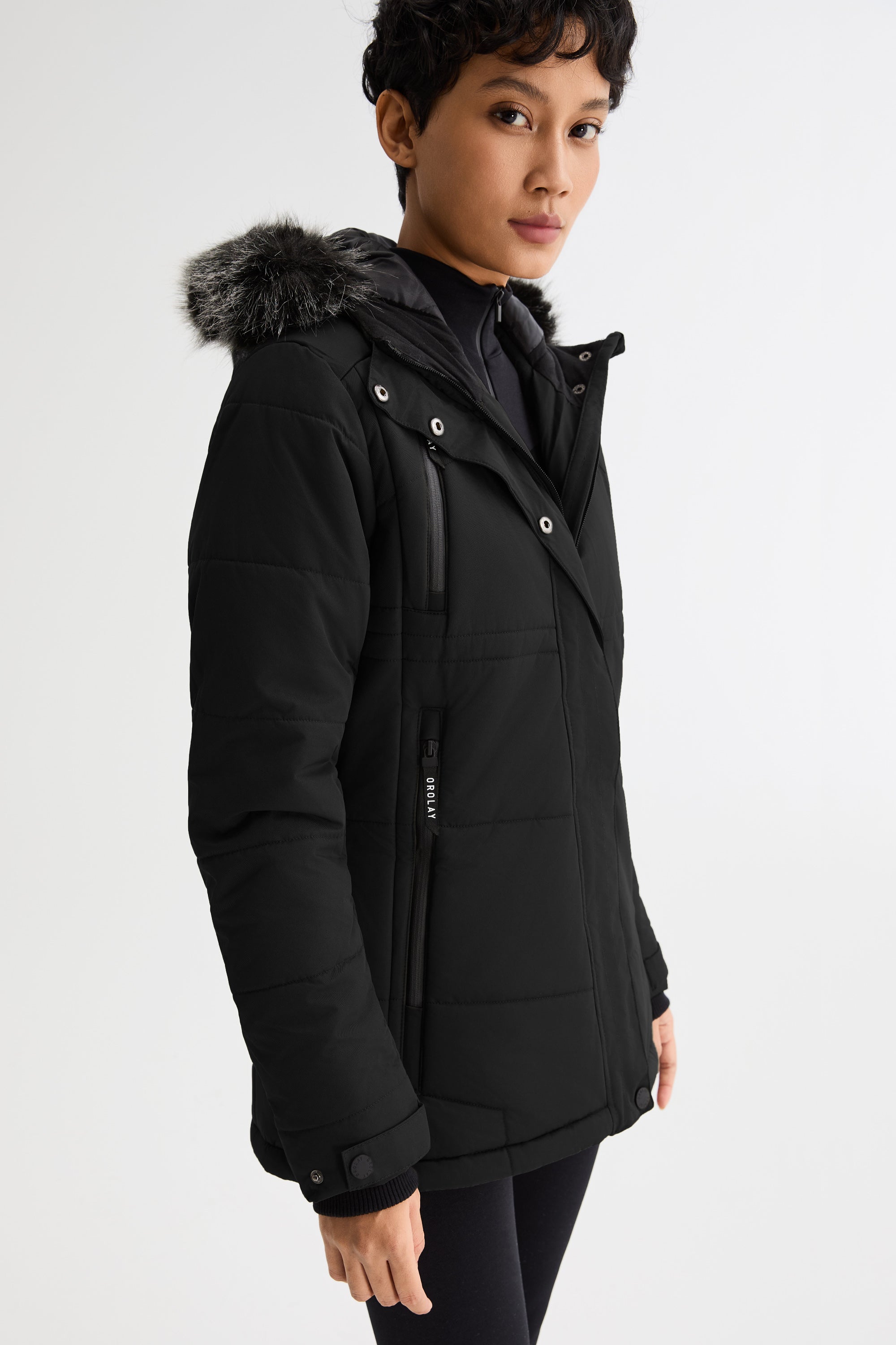 Orolay-Faux Fur Hooded Mountain Parka-#color_Black