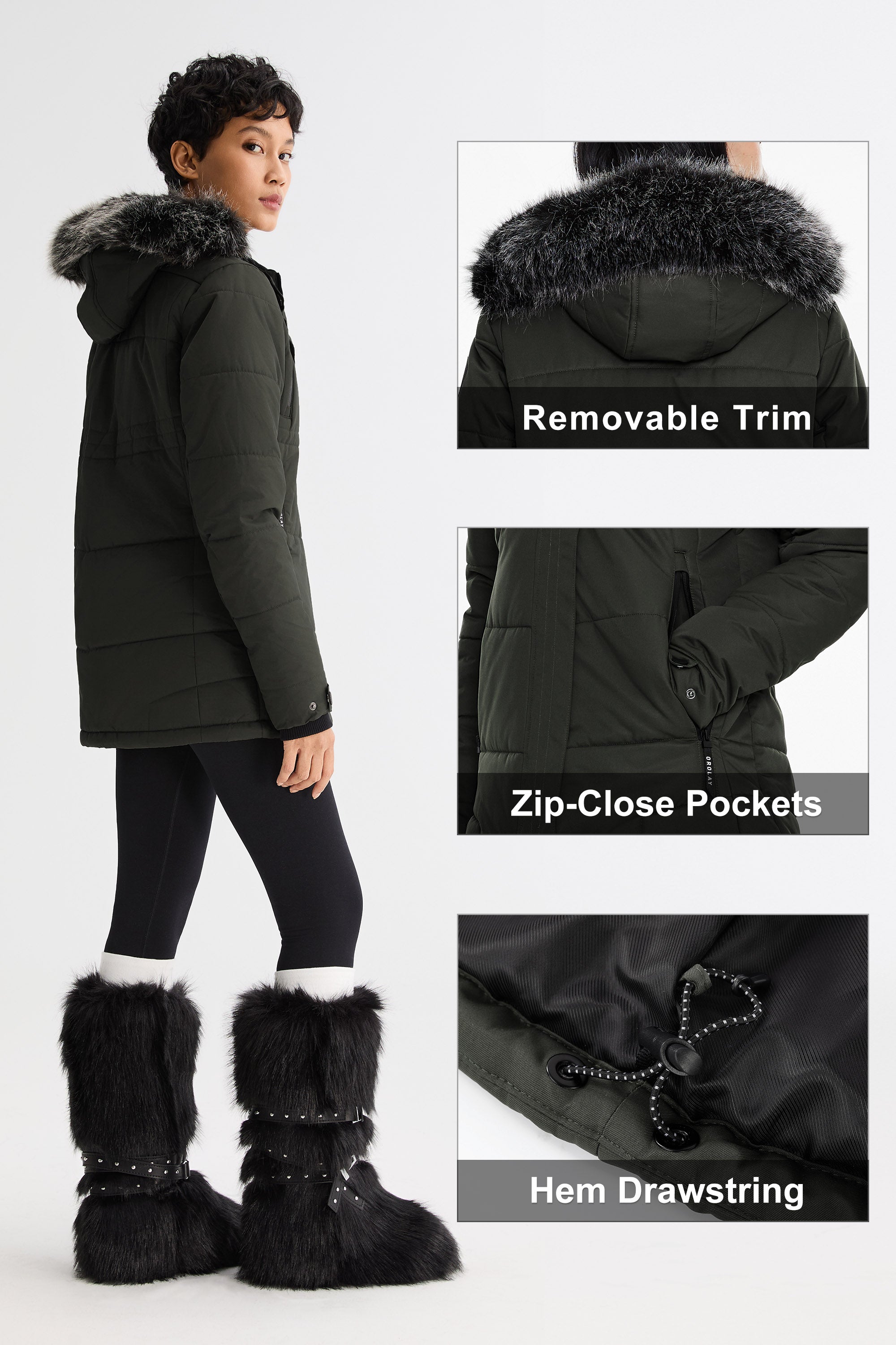 Orolay-Faux Fur Hooded Mountain Parka-#color_Rosin